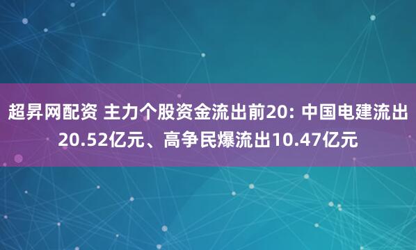 超昇网配资 主力个股资金流出前20: 中国电建流出20.52亿元、高争民爆流出10.47亿元